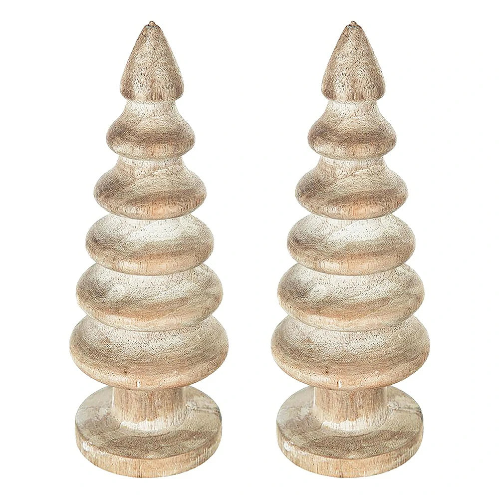 2 Pack Wooden Christmas Table Tree Decor