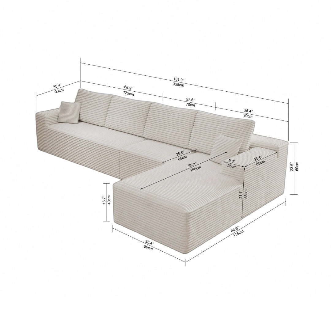 Flexo Corduroy Modular 4-Seat L-Shaped Sectional with Chaise