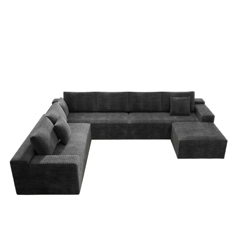 Flexo Corduroy Modular 6-Seat Sectional Couch with ottoman