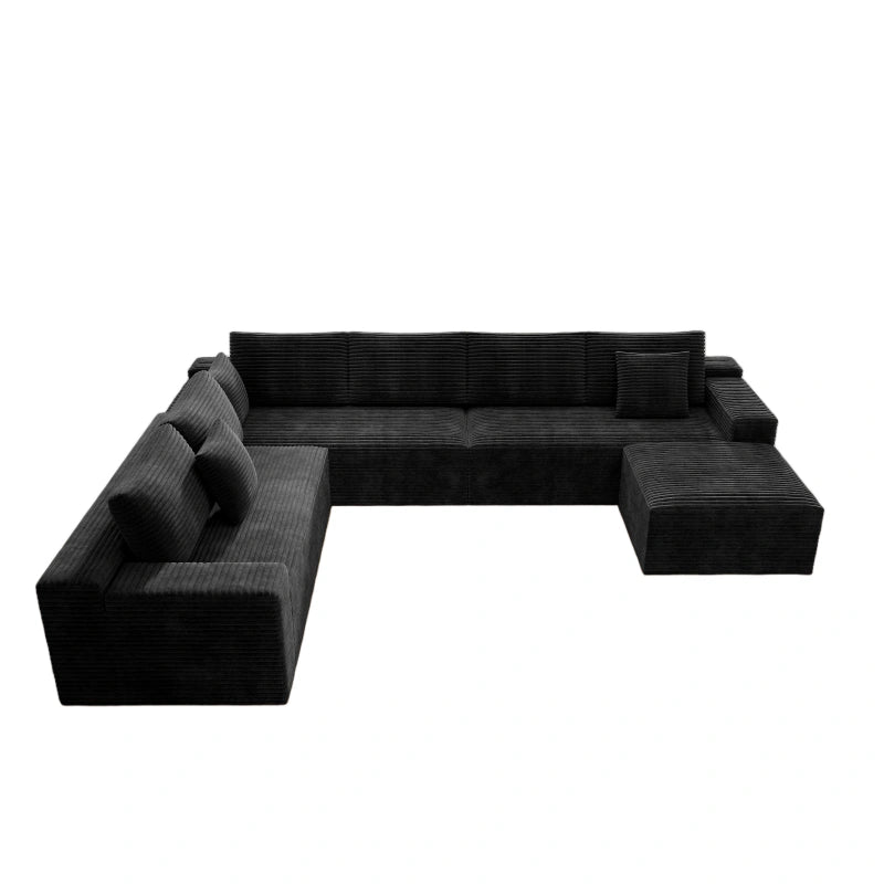 Flexo Corduroy Modular 6-Seat Sectional Couch with ottoman