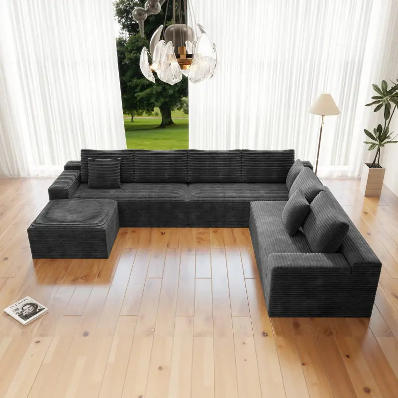 Flexo Corduroy Modular Sectional Couch 6-7 Seat Sofa