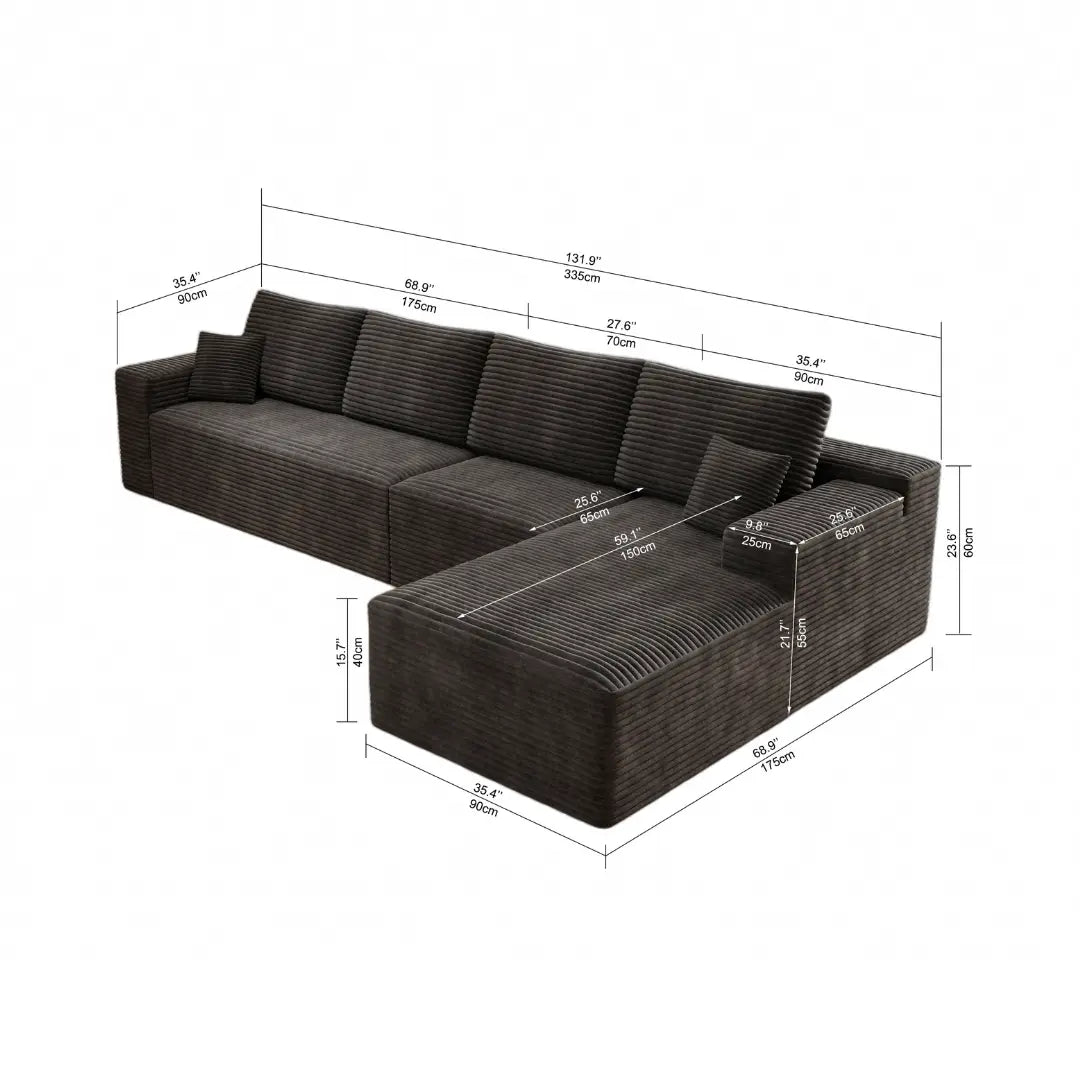 Flexo Corduroy Modular 4-Seat L-Shaped Sectional with Chaise