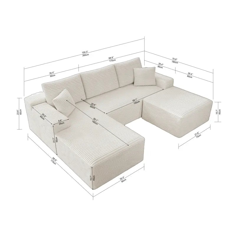 Flexo Cozy Corduroy 3-Seat Sofa with Double Chaise