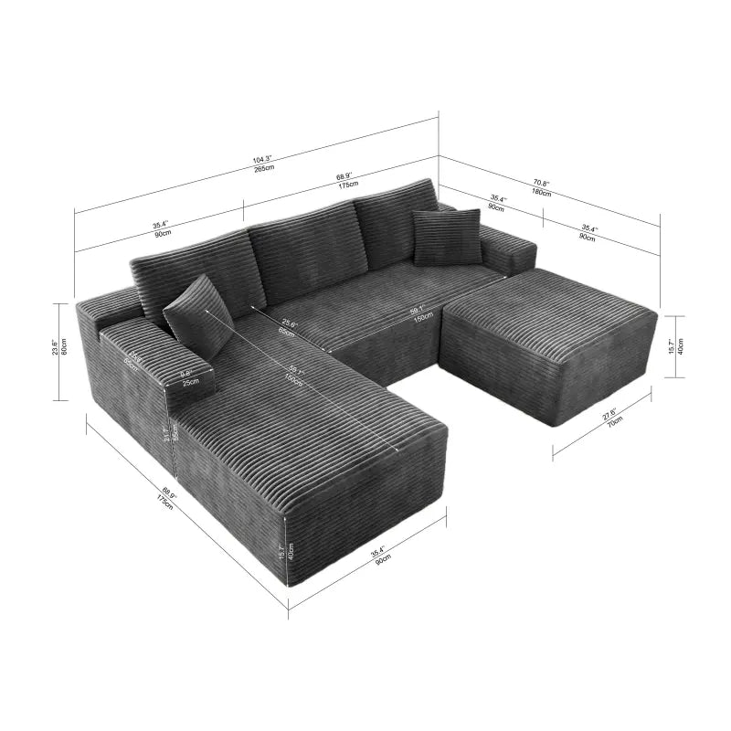 Flexo Cozy Corduroy 3-Seat Sofa with Double Chaise