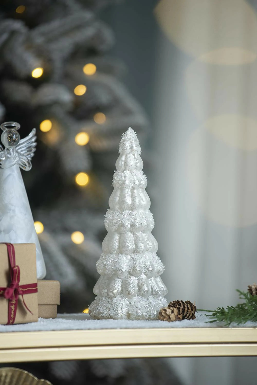 3 Pack Glass Cone Christmas Tree with Lights