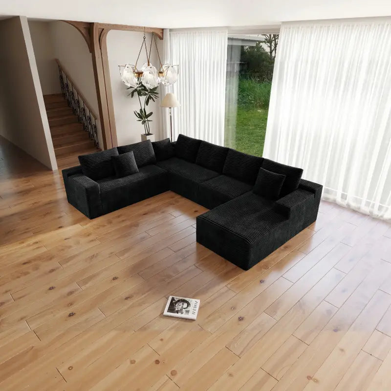 Flexo Corduroy Modular 6-Seat Sectional Couch with Lounge Chaise