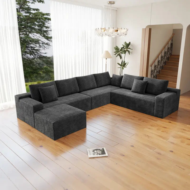 Flexo Corduroy Modular Sectional Couch 6-7 Seat Sofa