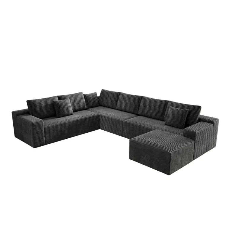 Flexo Corduroy Modular 6-Seat Sectional Couch with ottoman