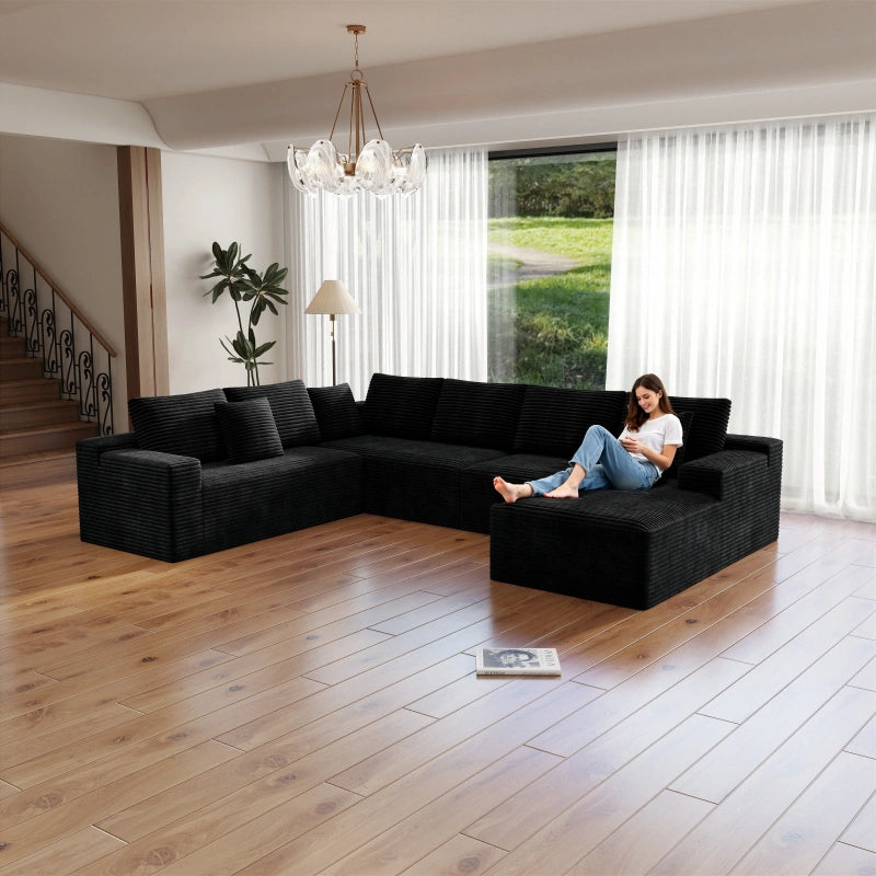 Flexo Corduroy Modular 6-Seat Sectional Couch with Lounge Chaise