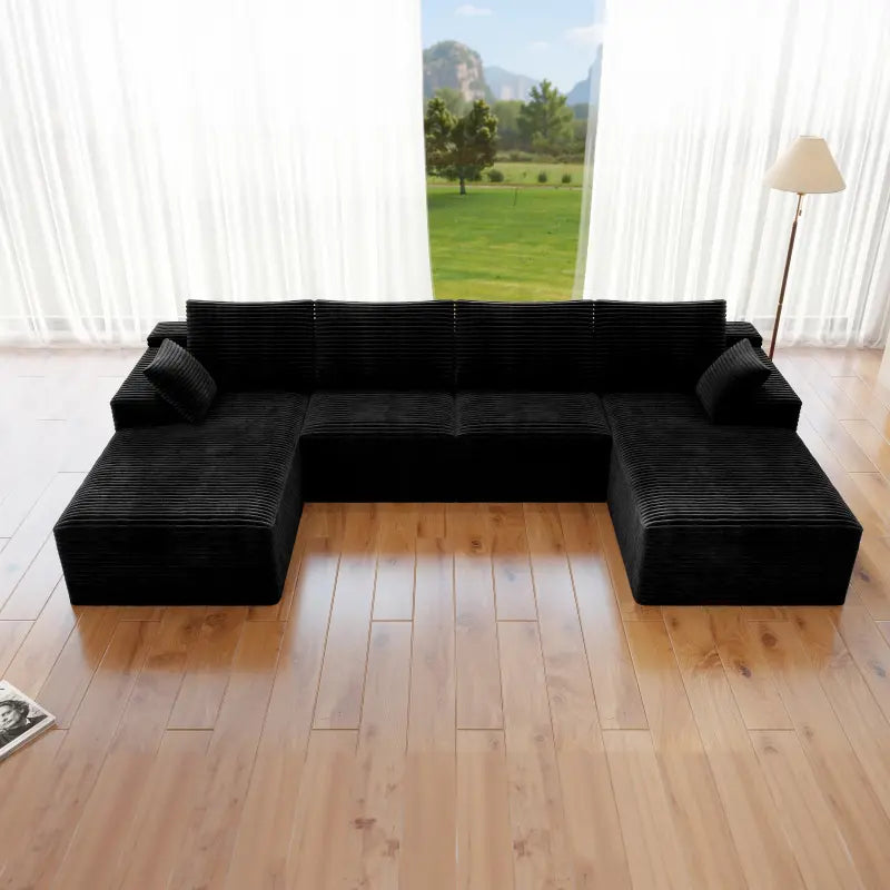 Flexo Corduroy Modular Sectional U-Shaped Sofa with Double Chaise