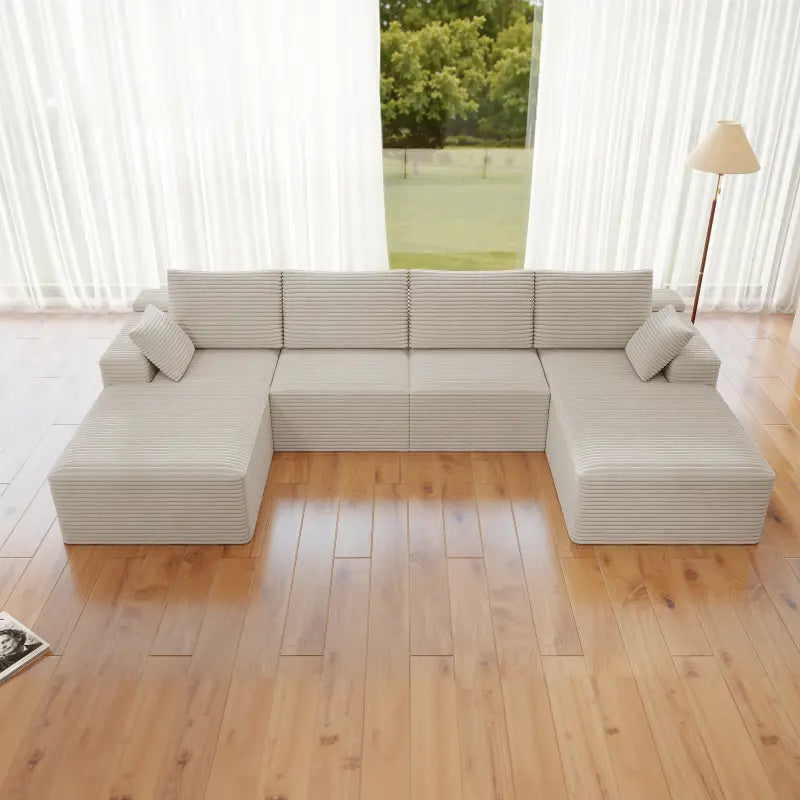 Flexo Corduroy Modular Sectional U-Shaped Sofa with Double Chaise