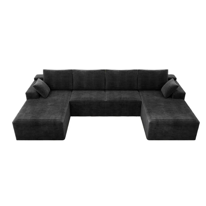 Flexo Corduroy Modular Sectional U-Shaped Sofa with Double Chaise
