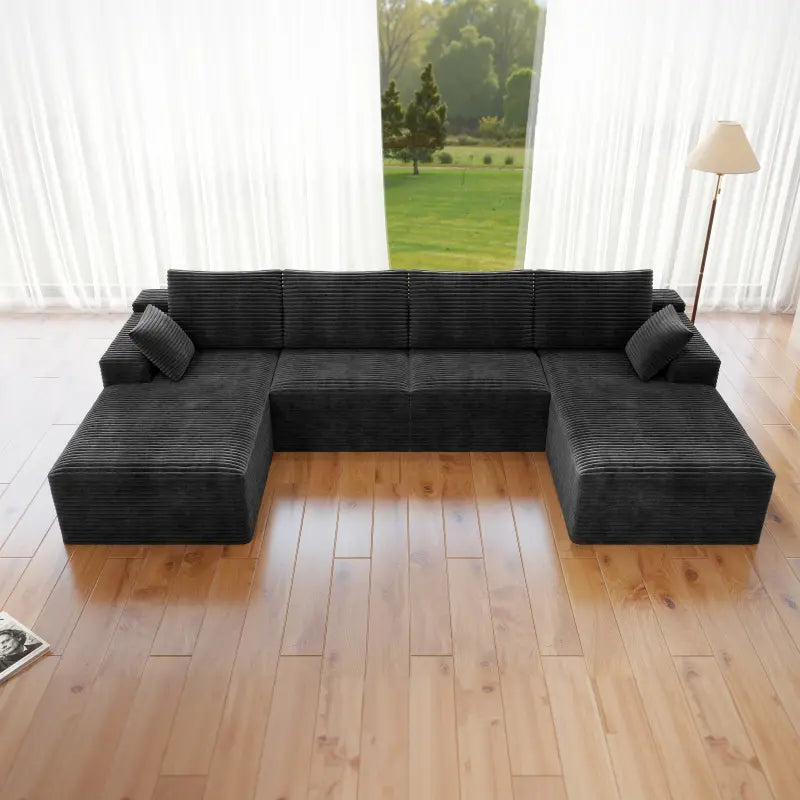 Flexo Corduroy Modular Sectional U-Shaped Sofa with Double Chaise