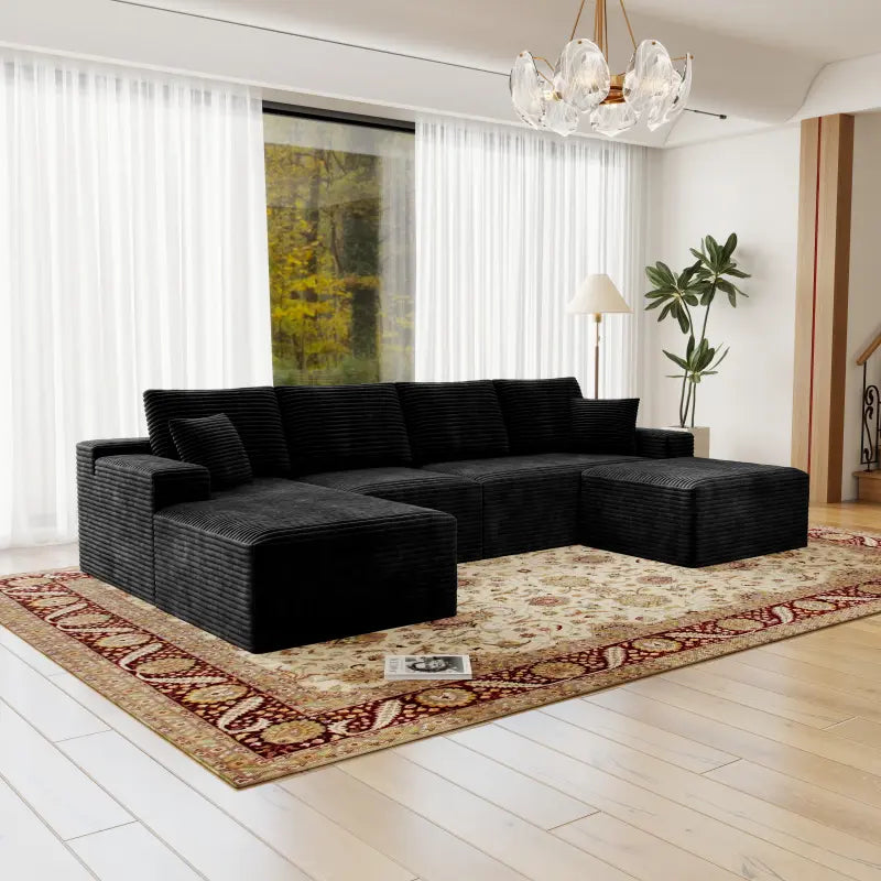 Flexo Corduroy Modular Sectional U-Shaped Sofa with Ottoman