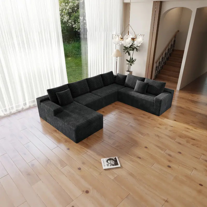 Flexo Corduroy Modular Sectional Sofa with Chaise 5-6 Seats