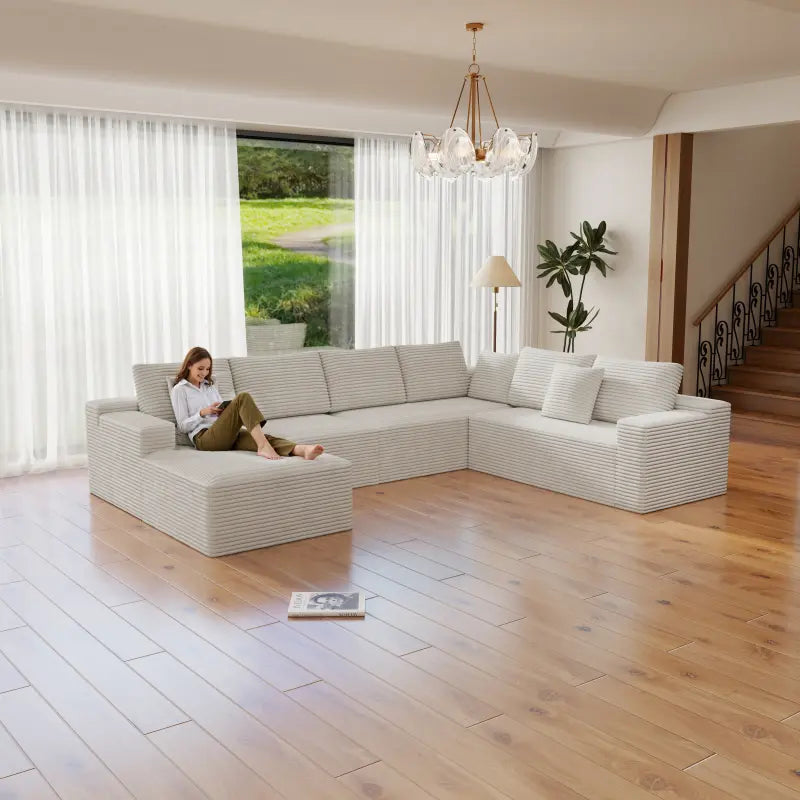 Flexo Corduroy Modular Sectional Sofa with Chaise 5-6 Seats
