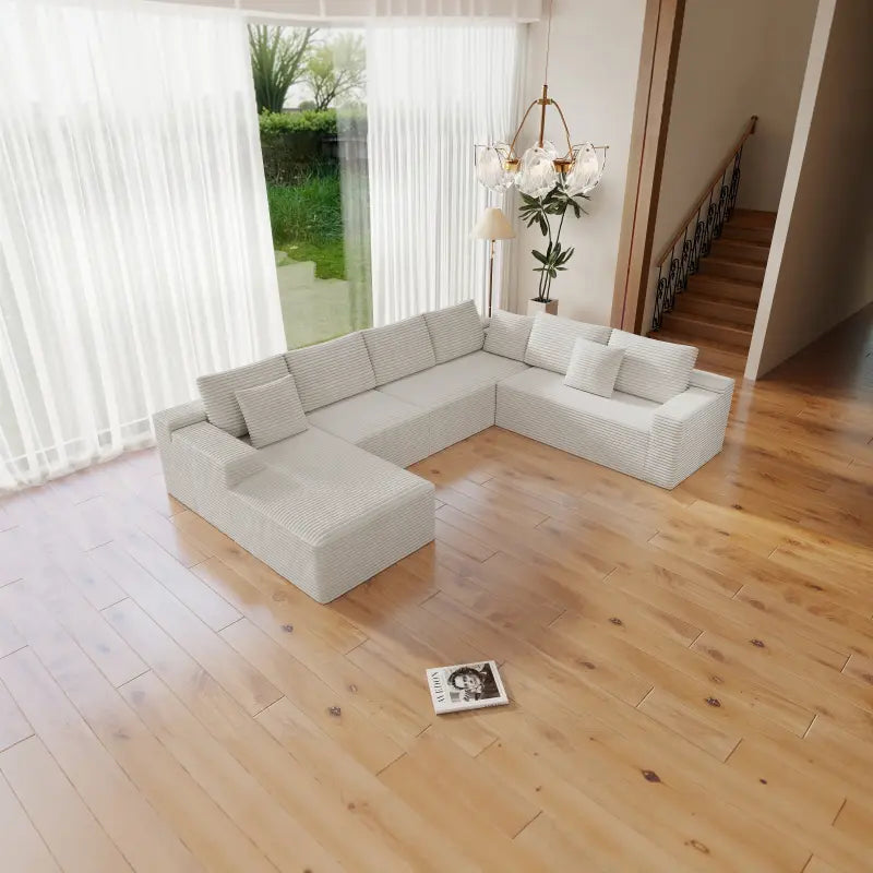 Flexo Corduroy Modular Sectional Sofa with Chaise 5-6 Seats