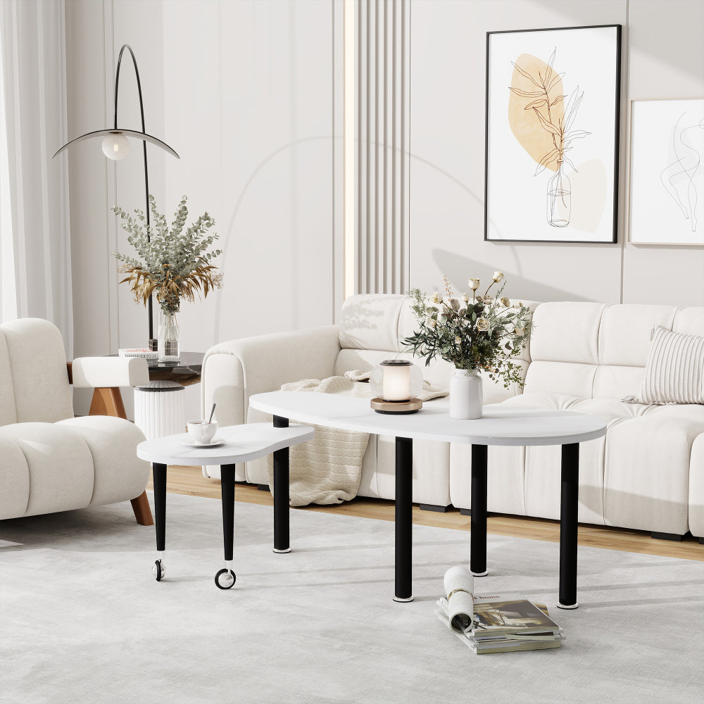 Rotatable Modern Round Wood Coffee Table for Living Room with Easy Assembly