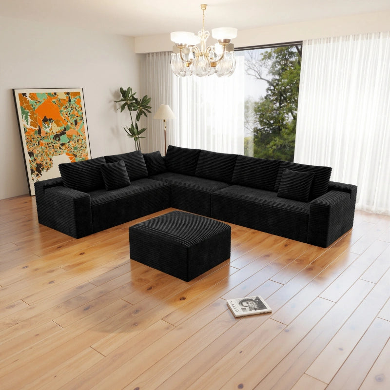 Flexo Corduroy Modular 6-Seat Sectional Couch with ottoman