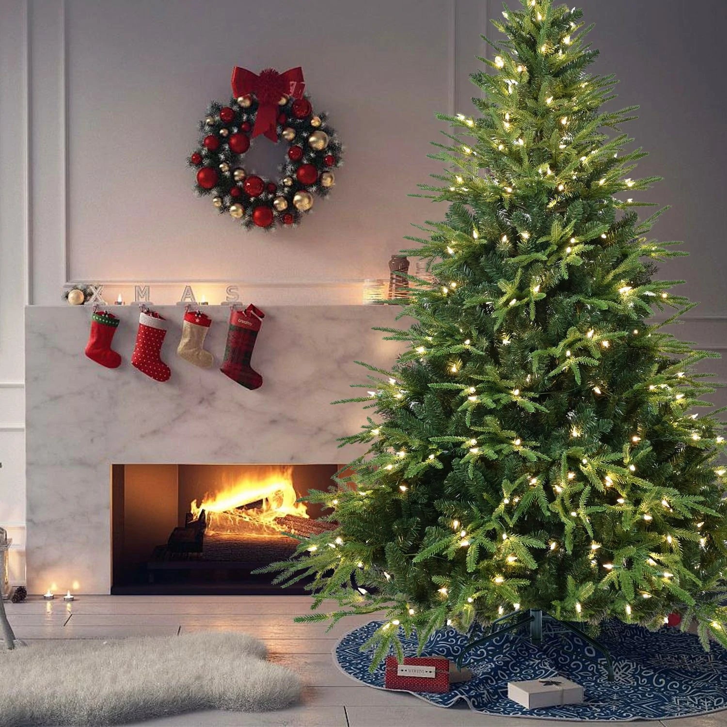 6-7.5 Feet Christmas Tree with 400 Warm White Incandescent Lights