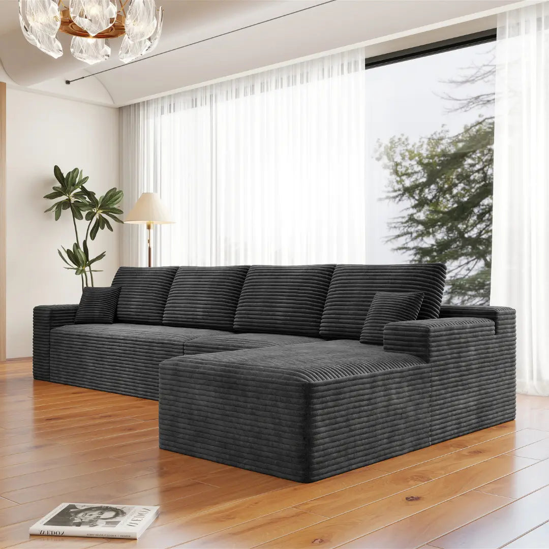 Flexo Corduroy Modular 4-Seat L-Shaped Sectional with Chaise