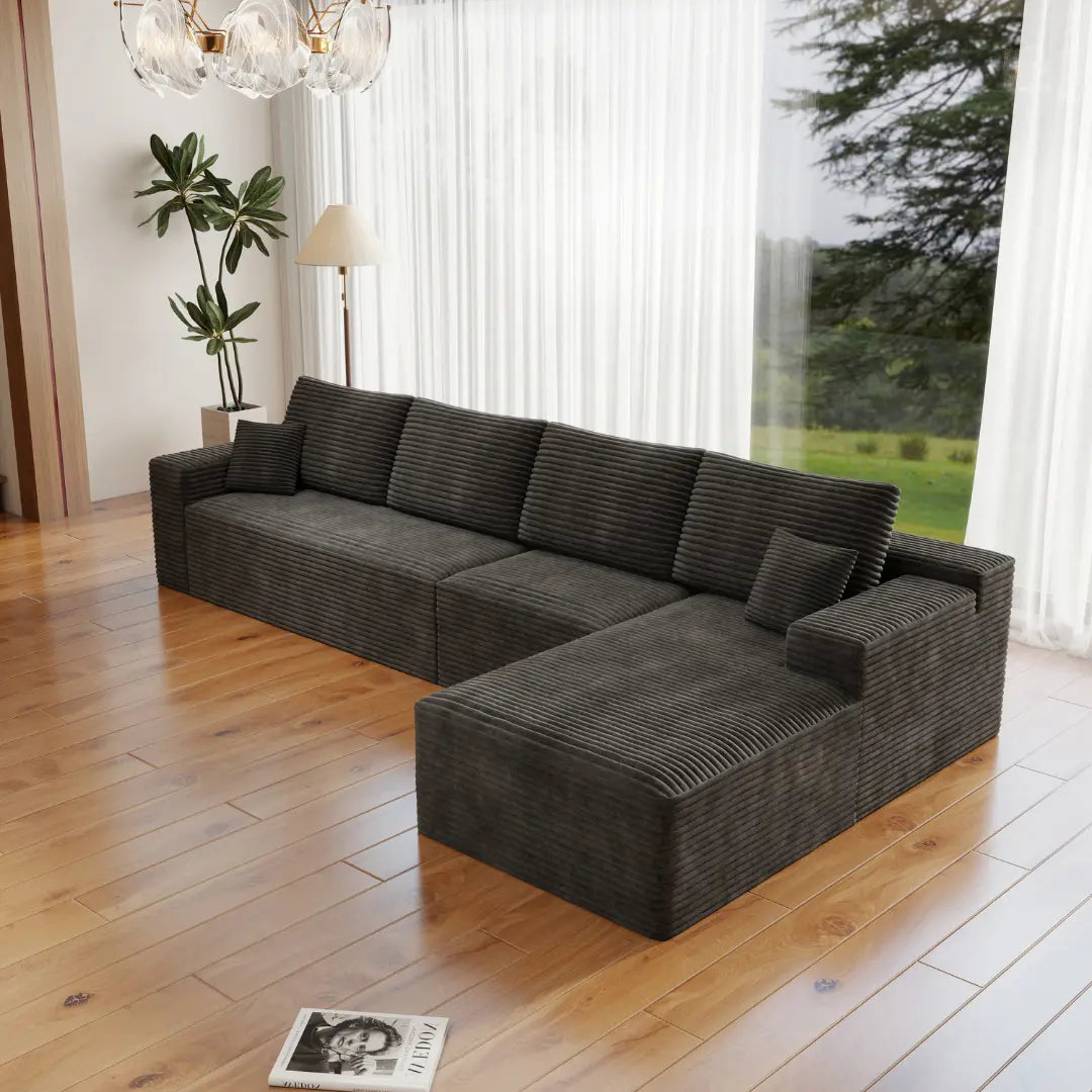 Flexo Corduroy Modular 4-Seat L-Shaped Sectional with Chaise