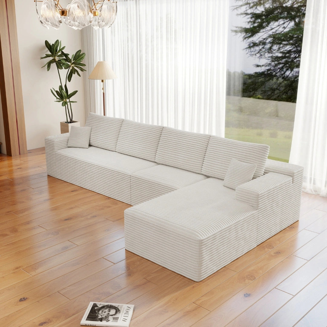 Flexo Corduroy Modular 4-Seat L-Shaped Sectional with Chaise