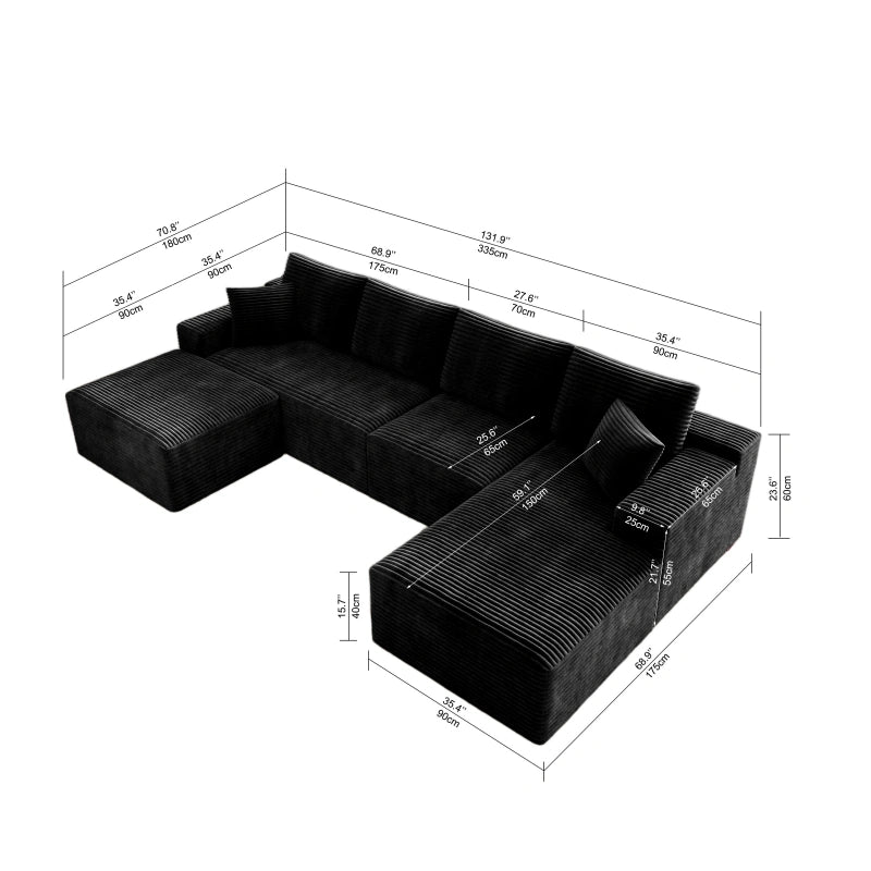 Flexo Corduroy Modular U-Shaped Sectional with Chaise and Ottoman