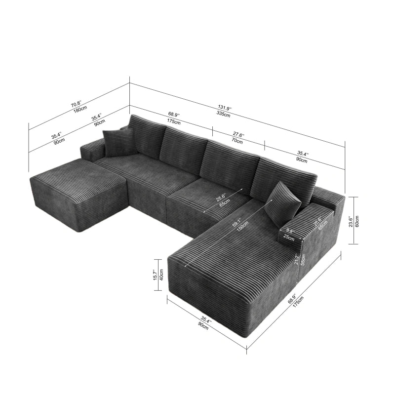 Flexo Corduroy Modular U-Shaped Sectional with Chaise and Ottoman