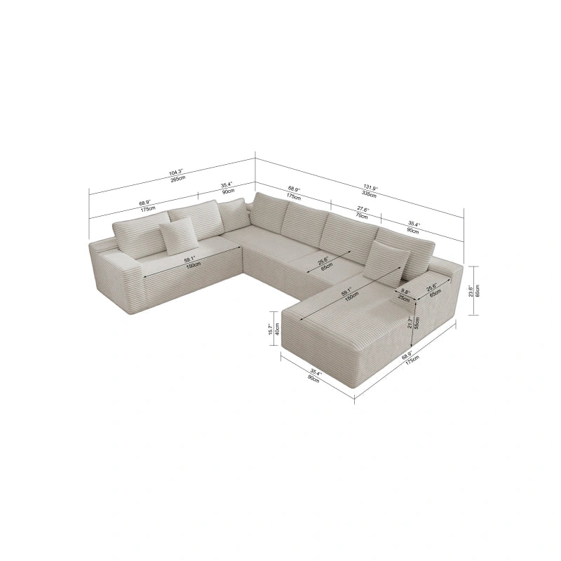 Flexo Corduroy Modular 6-Seat Sectional Couch with Lounge Chaise