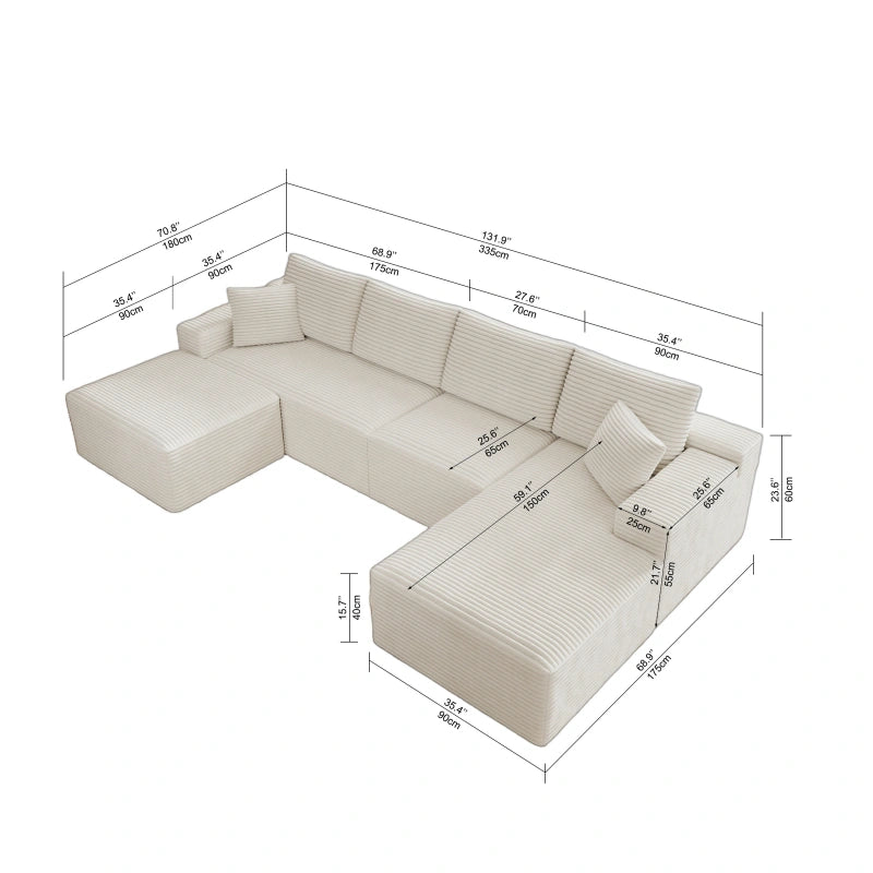 Flexo Corduroy Modular U-Shaped Sectional with Chaise and Ottoman