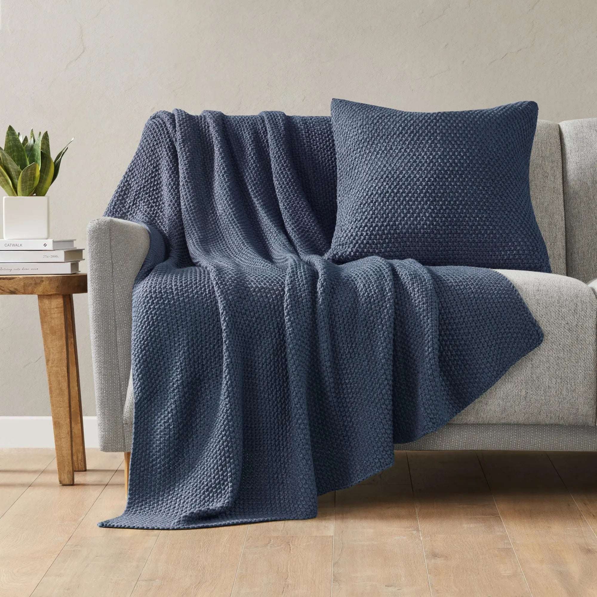 Bree Knit Throw Deep Blue