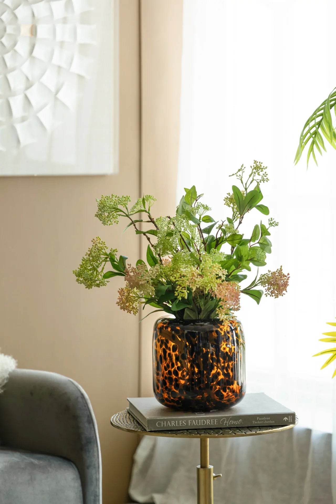 Brown and Amber Cheetah Print Glass Vase 7.9 Inch Short Cylinder Planter