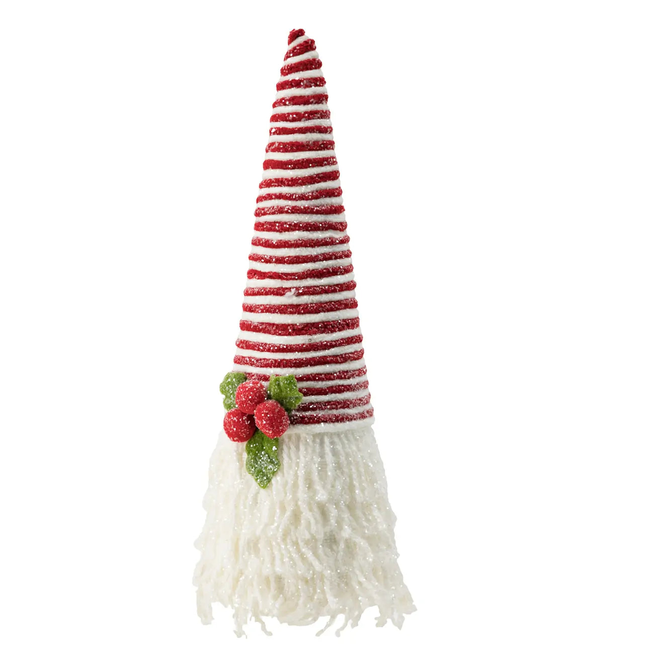 Christmas Yarn Cones Red White Frosted with Holly Berry Decor 2Pack