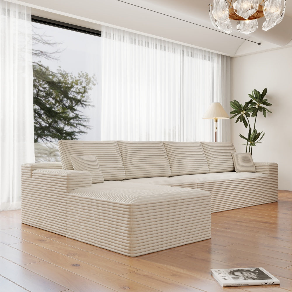 Corduroy Sectional Sofa L-Shape Chaise Boneless Pet-Friendly Couch