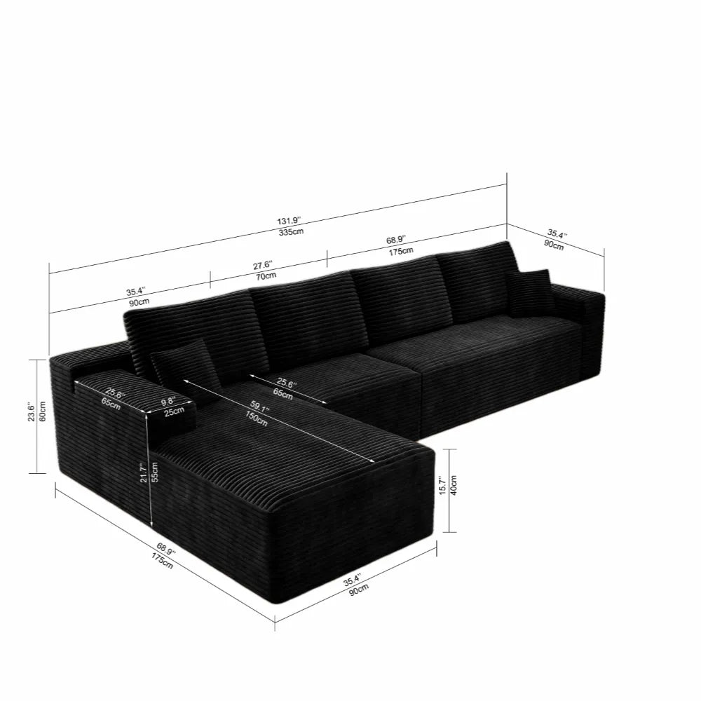 Corduroy Sectional Sofa L-Shape Chaise Boneless Pet-Friendly Couch