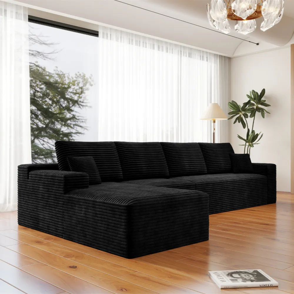 Corduroy Sectional Sofa L-Shape Chaise Boneless Pet-Friendly Couch