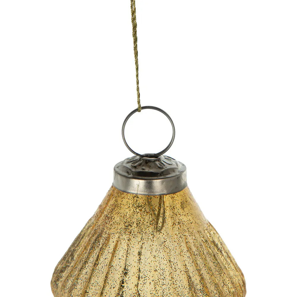 Diamond Christmas Ornaments Set of 6 in Gold Glass with Ribbed Texture