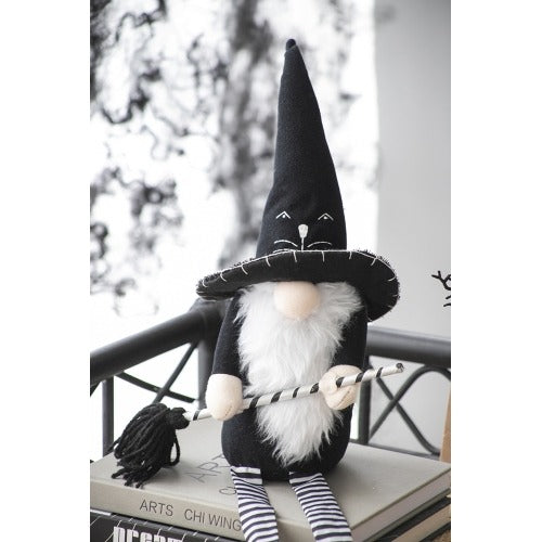 Fabric Sitting Gnome With Broomstick&Long Legs Halloween Decor