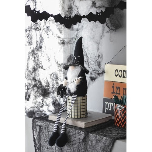 Fabric Sitting Gnome With Broomstick&Long Legs Halloween Decor