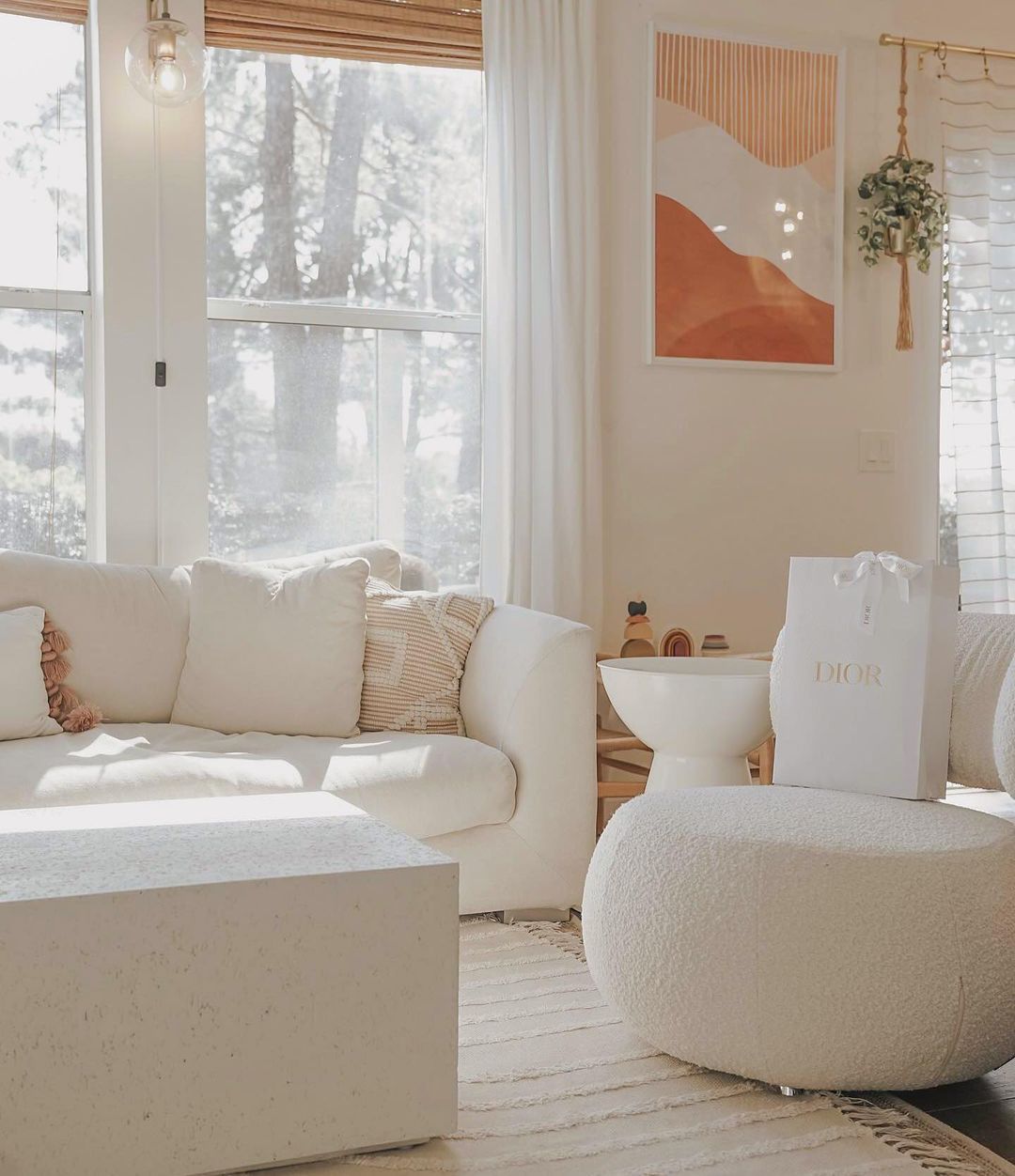 Bright living room with a white sectional