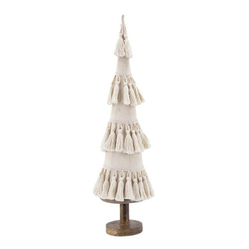 Fringed Cone Decor with Wooden Base
