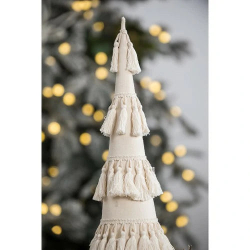 Fringed Cone Decor with Wooden Base