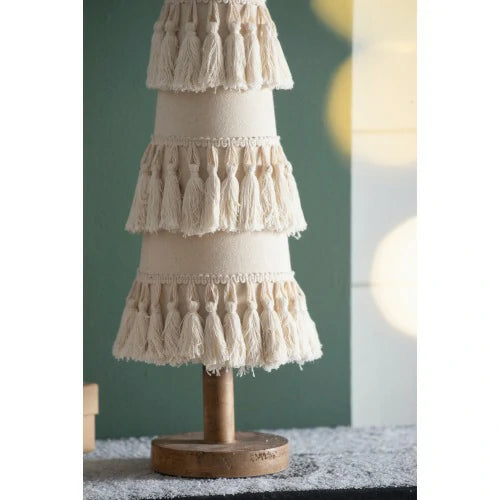 Fringed Cone Decor with Wooden Base