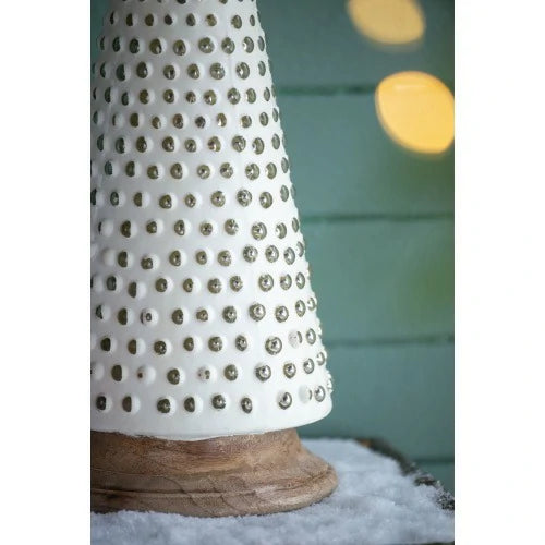 Glass Christmas Cone Tree Decor-Cream