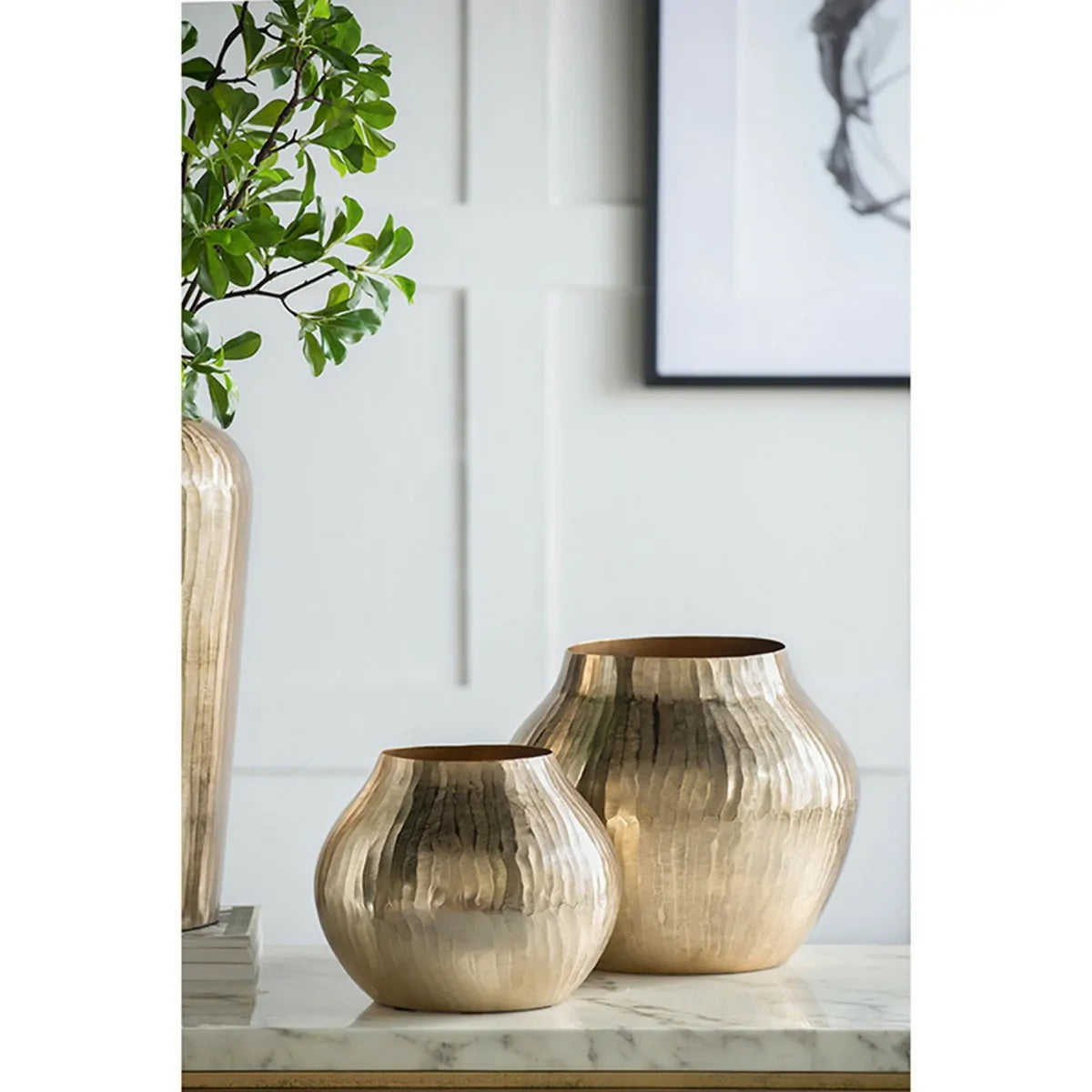 Gold Chiseled Aluminum Flower Vase 11.5 Inch Modern Home Decor Centerpiece