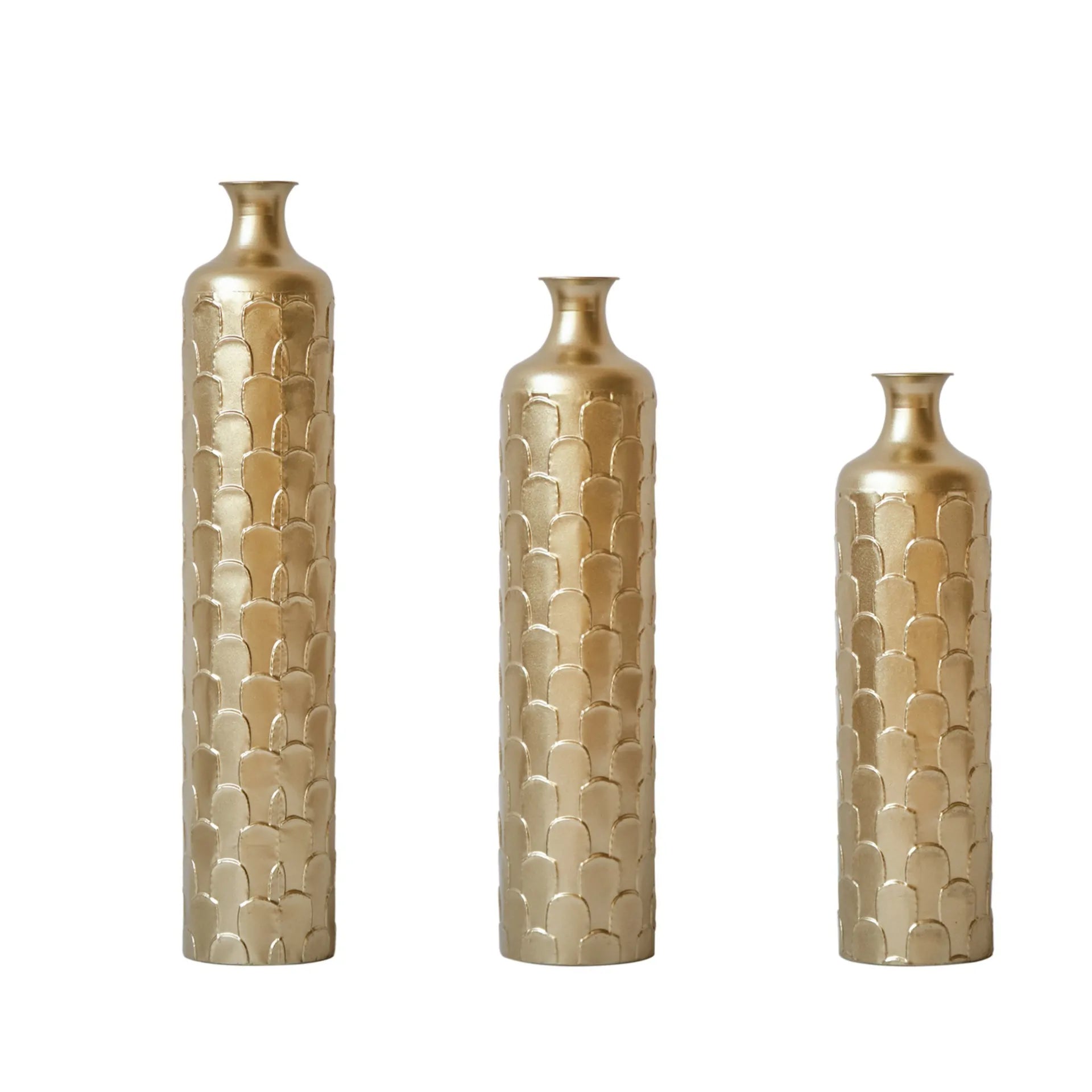 Gold Scale Texture Metal Floor Vases Set of 3 Modern Home Decor