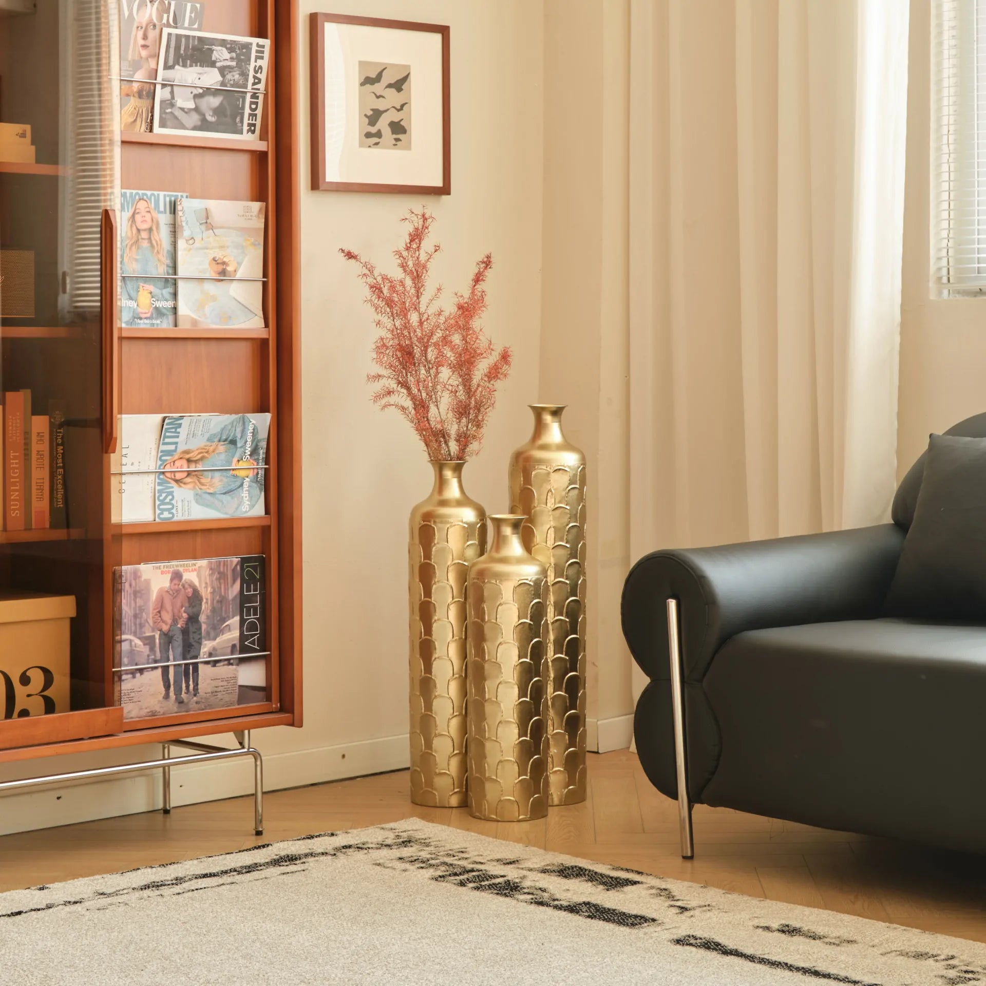 Gold Scale Texture Metal Floor Vases Set of 3 Modern Home Decor