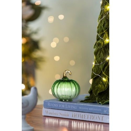 Green Glass Pumpkin Decor – 4pcs Fall & Thanksgiving Ornaments