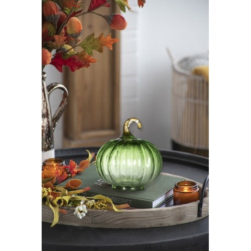 Green Glass Pumpkin Decor – 4pcs Fall & Thanksgiving Ornaments